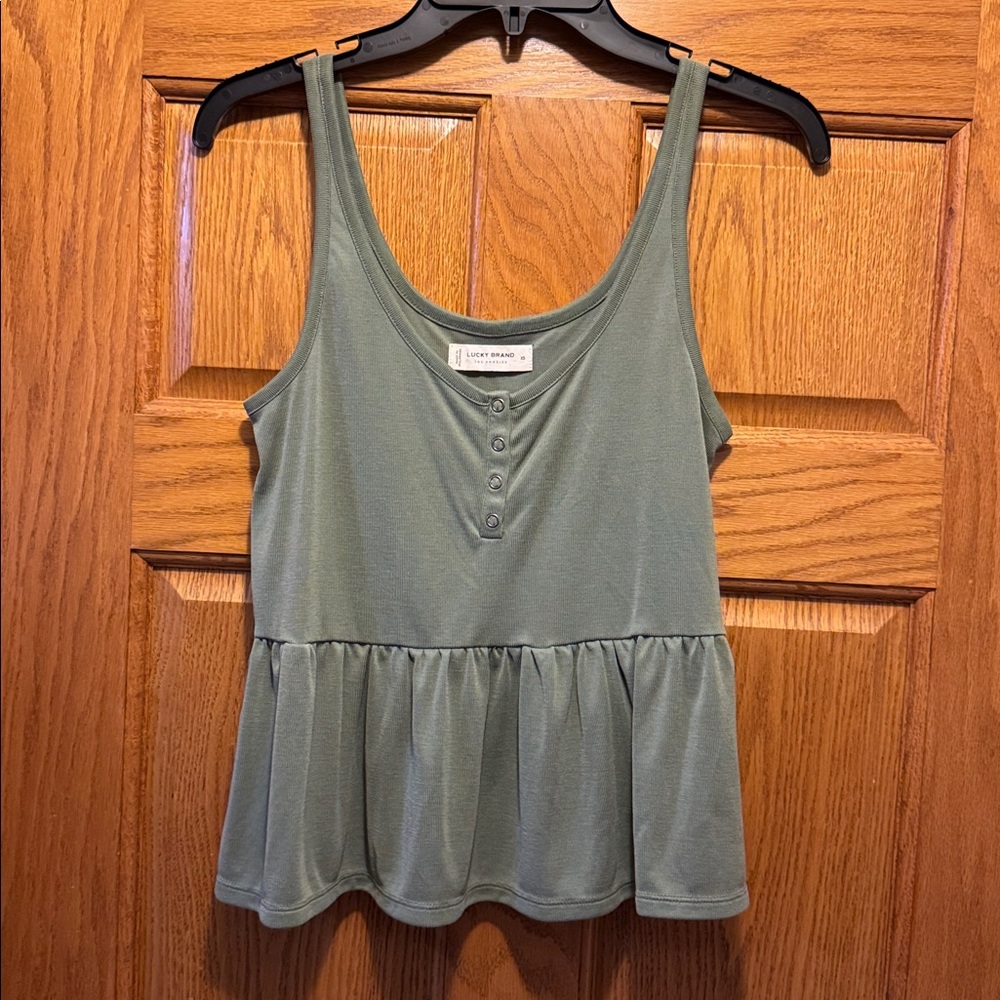 Lucky Brand Olive Sleeveless Peplum Top